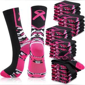 NWT Jiuguva 60 Pairs Cancer Awareness Crew Socks in Bulk for Team Support